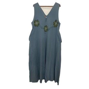 Blue Fish Women's Vintage Blue Celtic Print Sleeveless Maxi Dress Pockets READ